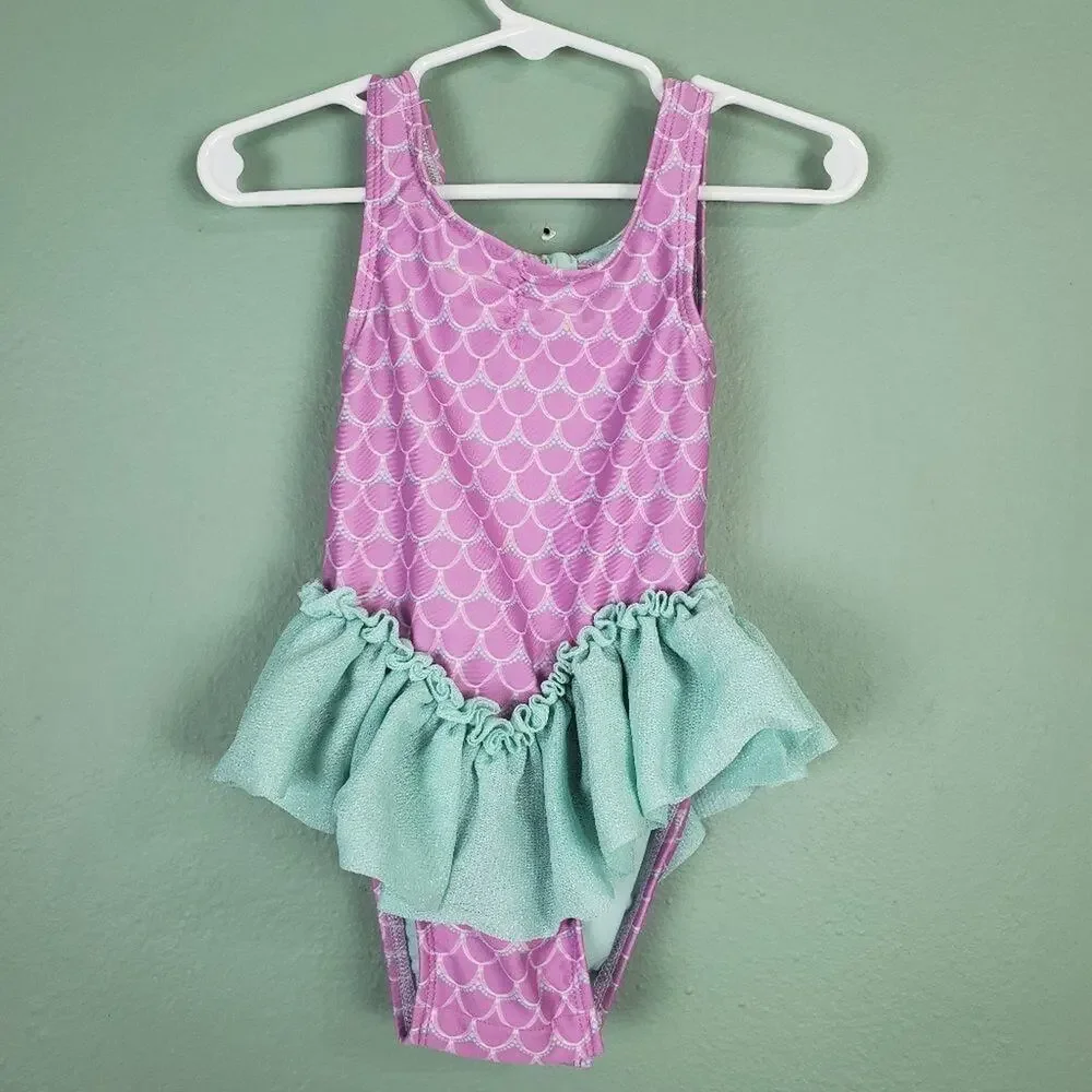 Cat & Jack Girl's One Piece Mermaid Purple Green Swimsuit Size 2T